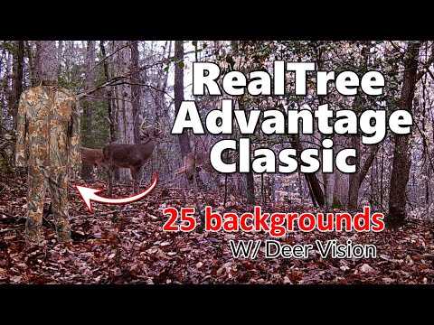 RealTree Advantage Classic hunting camo in Human and Deer Vision on 25 Backgrounds