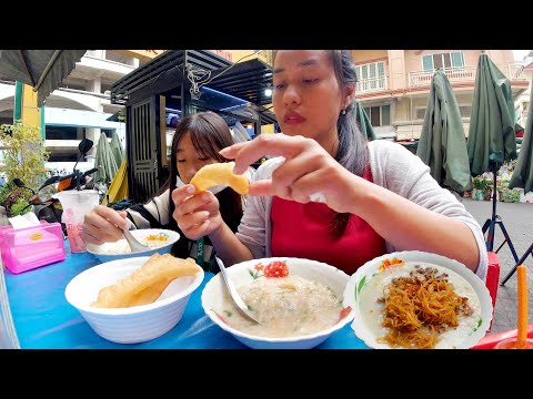 Hot Pork And Fish Porridge With Chinese Bread Stick For Breakfast - $0.75 For A Bowl Of Porridge