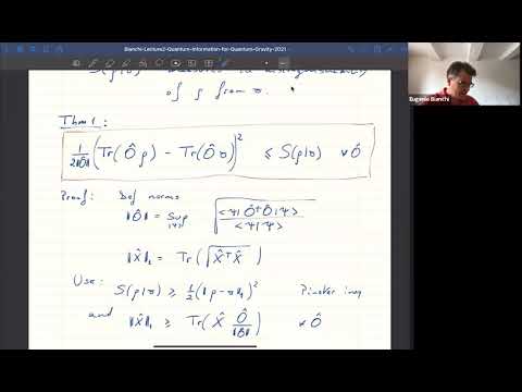 Quantum Information for Quantum Gravity: Selected Topics - Lecture 2 - Eugenio Bianchi