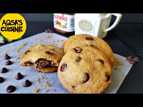 NUTELLA CHOCOLATE CHIP COOKIES RECIPE || WITH/WITHOUT OVEN || by Aqsa's Cuisine