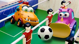 Vamos jogar pebolim com os carros Mocas! Quem vai ser o goleiro? Desenhos animados. Desenho animado