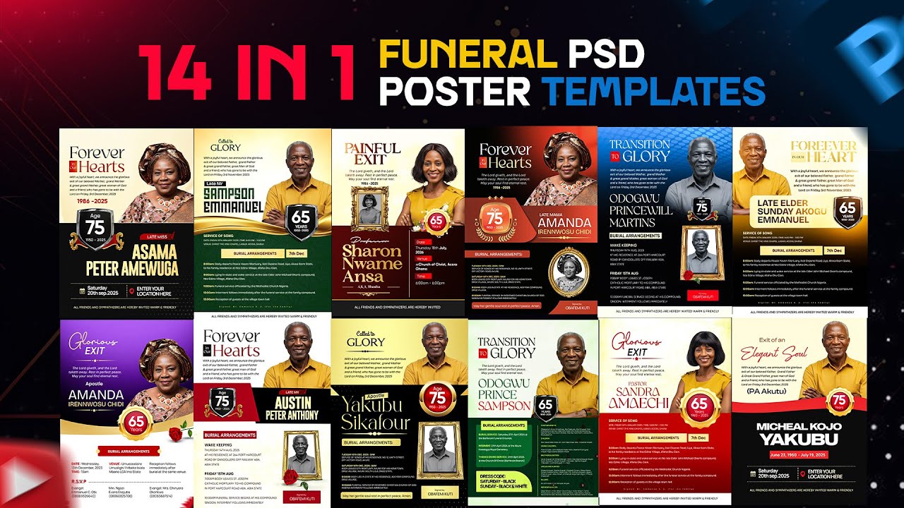 14-in-1 Complete Funeral PSD Template Pack – Create Professional Funeral Posters in Minutes