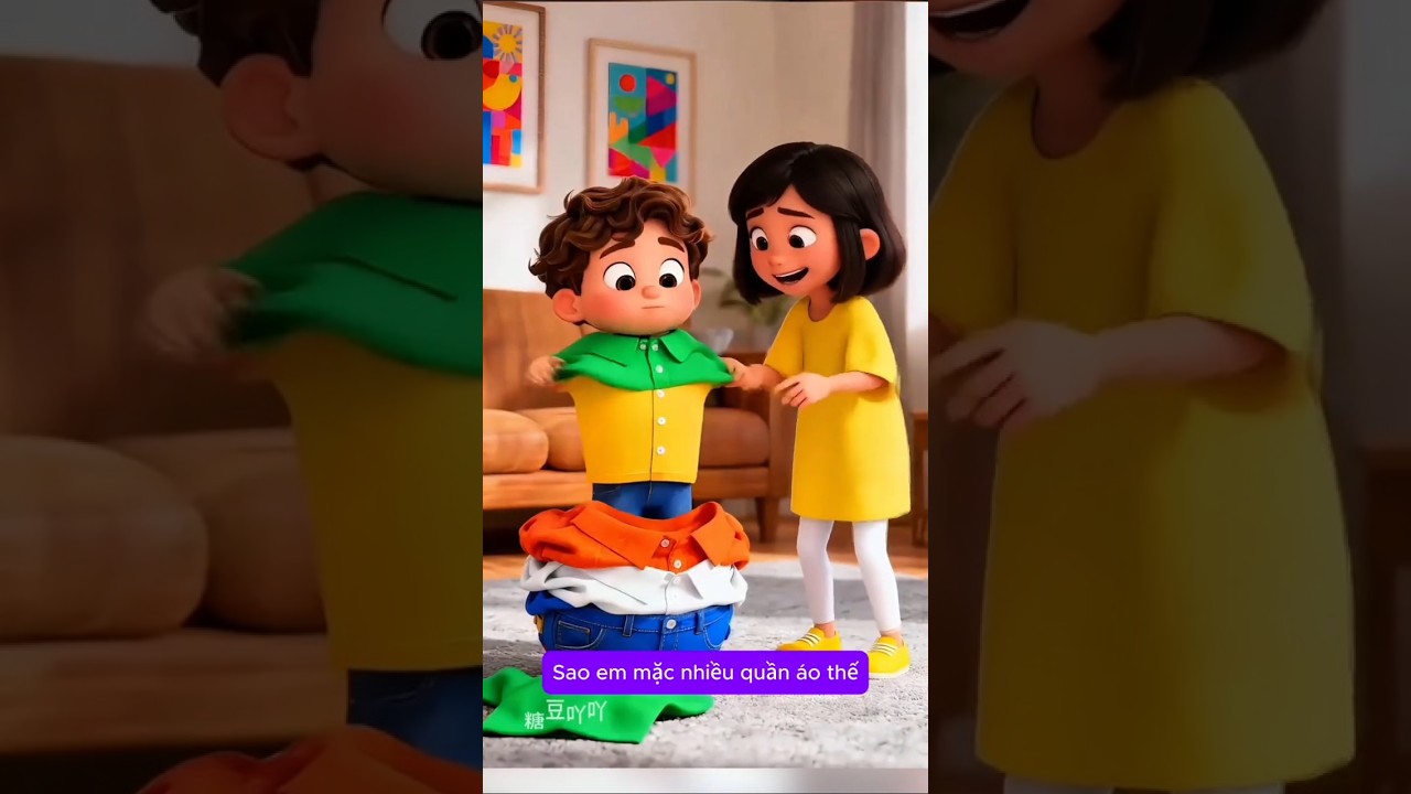 Em trai mặc hết tất cả quần áo lên người