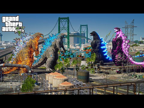 Team Godzilla 2021 vs Shin Godzilla, Heisei Godzilla - Epic God Battle ( GTA V Mods )