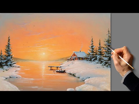 👍 Acrylic Landscape Painting - Winter Morning / Easy Art / Drawing Lessons / Satisfying Relaxing