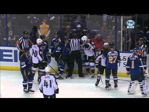 Scrum end 1st Backes, Perron, McLeod April 23 2013 Colorado Avalanche vs St. Louis Blues NHL Hockey