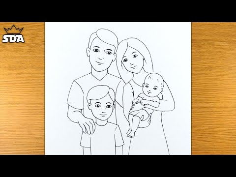 Family drawing easy||how to draw simple family||family with 4 members||family easy drawings