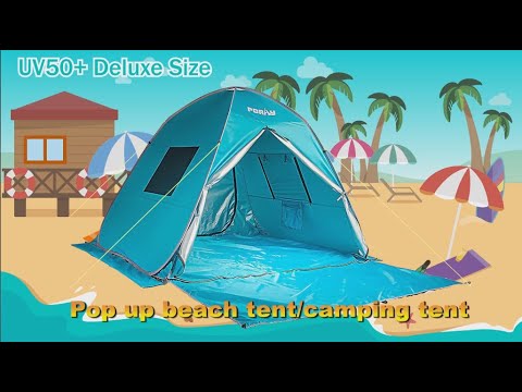 Poayhut UV50+ Deluxe Size Instant Setup Beach Tent,Family 3-4 Person Privacy shelter with 2 Doors