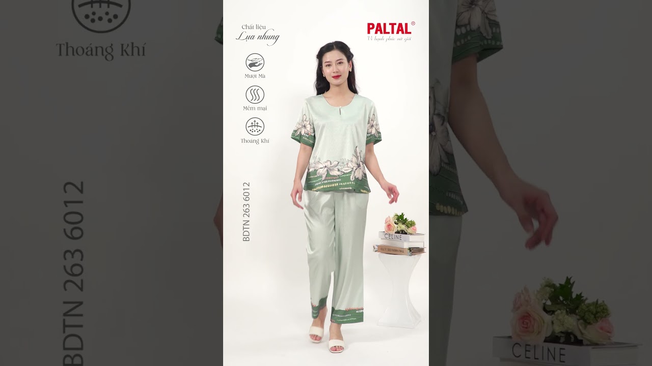 Set đồ bộ nữ kiểu quần dài tay ngắn chất lụa nhung 263p 6012