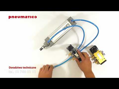 Praca siłownika pneumatycznego PNEUMAX z zaworem 5/2 oraz 5/3