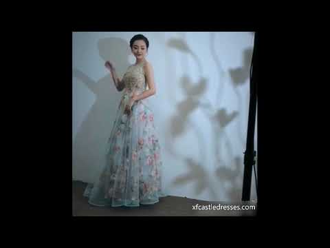 Lace Floral Print Long Prom Dresses TB304