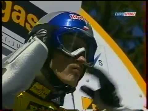 Adam Malysz 225.0 m 1st jump Planica 2003 (French Commentary)