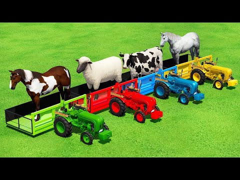 TRANSPORTING COLORFUL MINI PORSCHE TRACTORS WITH COWS, SHEEPS & HORSES - FS22