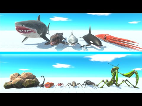 NEW AQUATICS Team vs GIANT INVERTEBRATES Team - Animal Revolt Battle Simulator ARBS