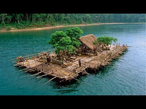 Man Builds a SELF-SUFFICIENT Floating Bamboo Island  (Solo!) | @7Asian