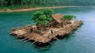 Man Builds a SELF-SUFFICIENT Floating Bamboo Island  (Solo!)    | @7Asian