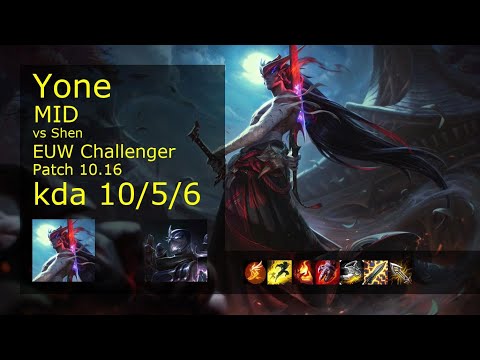 Yone vs Shen Mid - EUW Challenger 10/5/6 Patch 10.16 Gameplay