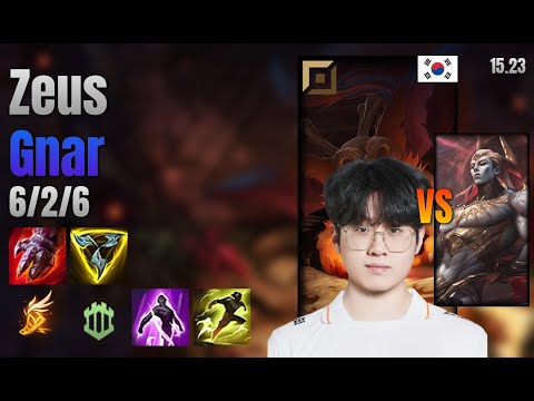 Zeus Top Gnar vs Zaahen lol KR solo rank Full Game 15.23 | 제우스 나르 vs 자헨