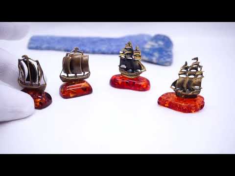 Фигурка настольная "Корабль в море" "Бриг" бронза янтарь статуэтка сувенир 727 511 Хорошие Вещи