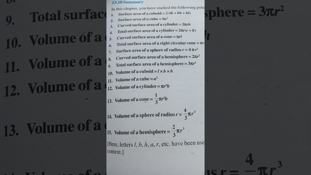 surface area and volume all formula