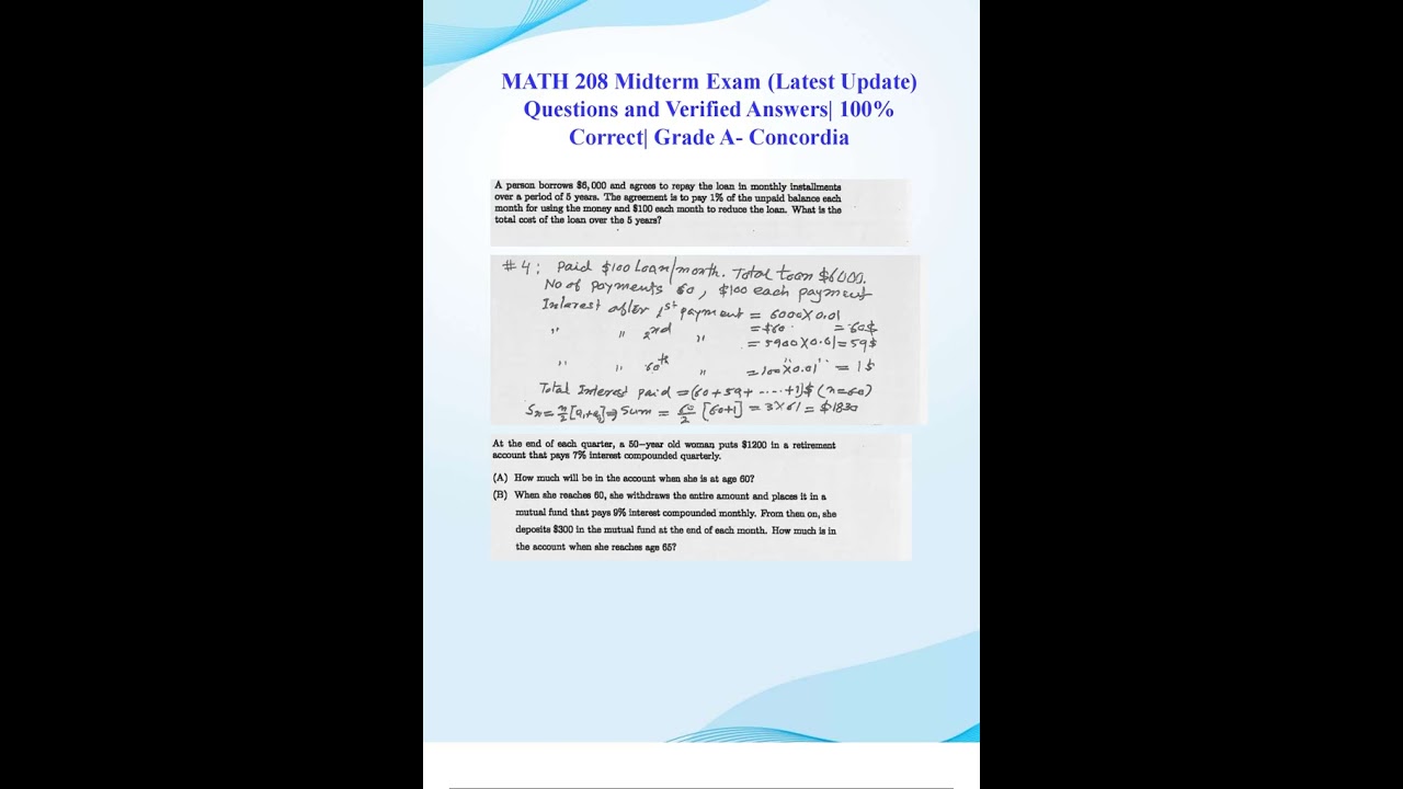MATH 208 MIDTERM EXAM LATEST 2024 2025 UPDATE QUESTIONS AND VERIFIED ANSWERS 100 CORRECT GRADE A CON
