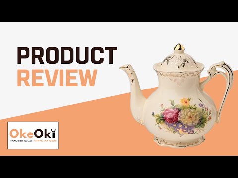 YOLIFE Flowering Shrubs Teapot | 29 oz Ceramic Teapot, Ivory Vintage Floral with Gold Leaves Trim