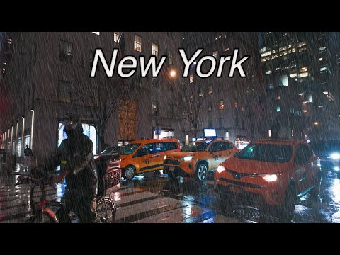 New York City Rainy Night Virtual Tour 5th AVE Manhattan USA [4K HDR]