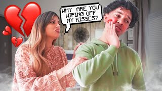 WIPING OFF MY WIFE&#39;S KISSES TO SEE HER REACTION.. *SHE LEFT ME*