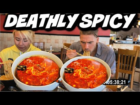 GHOST PEPPER HELL NOODLE CHALLENGE! Do Not Try At Home | Beef Noodle Soup | Man Vs Food Texas