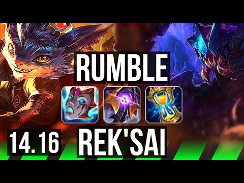 RUMBLE vs REK'SAI (JGL) | 73% winrate, 10/4/15, Dominating, 40k DMG | NA Master | 14.16