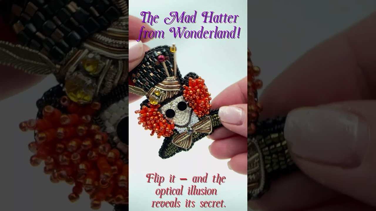 Mad Hatter Brooch – Handmade Beaded Optical Illusion Jewelry | One Brooch – Two Faces