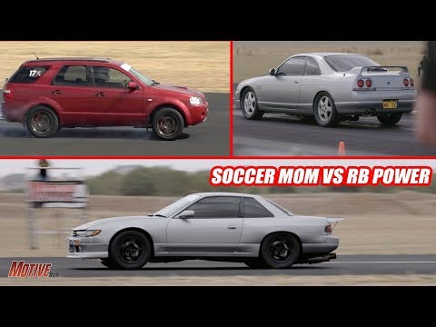 Soccer-Mum SUV vs RB Monsters!  -  Drag Battle 6 CYL AWD class