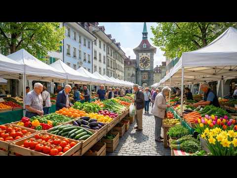 Vormittaglicher Bauernmarkt in Bern 🇨🇭 | Stadtrundgang in der schönsten Stadt der Schweiz