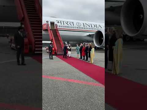 Danish PM Frederiksen receives PM Modi at airport upon his arrival in Copenhagen
