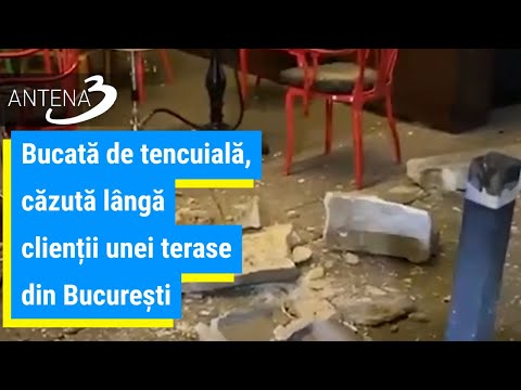 Bucată de tencuială, căzută lângă clienții unei terase din București