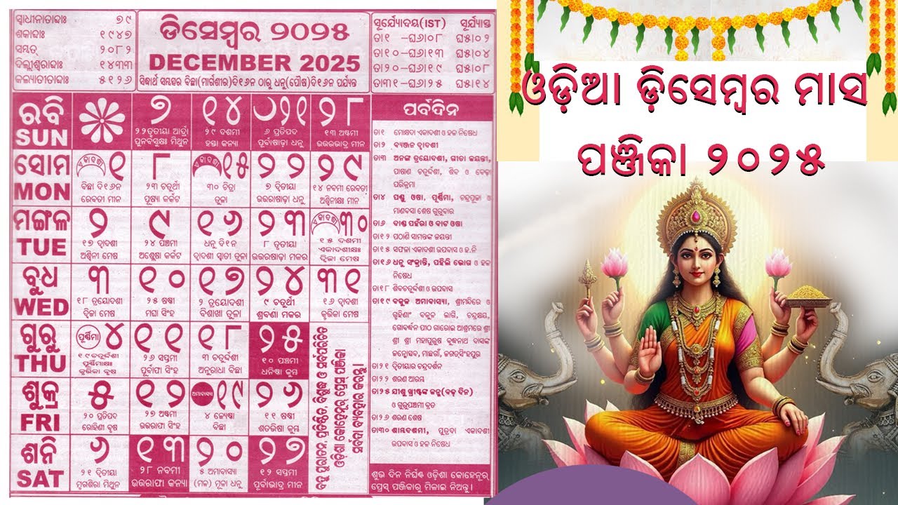 Odia Calendar 2025 December || kohinoor calendar 2025 December