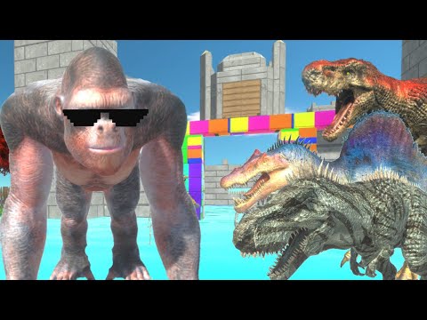 CARNIVORE DINOS CHALLENGE PRIMATES IN GORO GANGSTER'S CASTLE  -  ANIMAL REVOLT BATTLE SIMULATOR