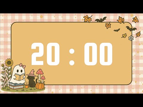20 Minute Timer | With Alarm Bell & No Music | Cute Halloween Reading Ghost 👻🦇