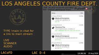 LA County Fire - *Live* LACoFD Scanner - LA Captain - 25-Aug-2026 - S9