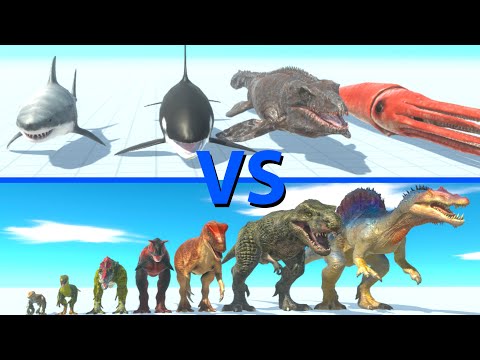 NEW AQUATICS Team vs CARNIVORE DINOSAURS Team Animal Revolt Battle Simulator