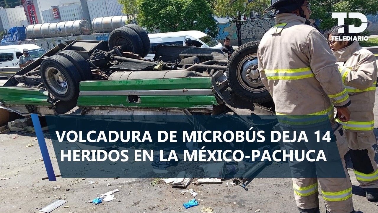 Unidad de transporte público vuelca sobre la autopista México-Pachuca; deja 14 lesionados