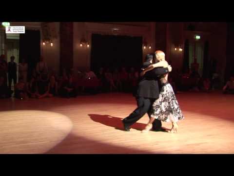  Alejandra Mantinan  and  Aoniken Quiroga  are  dancing  to  the  tango  "  Destino de Flor  "  by  Carlos di Sarli  at  Cheltenham International Tango Festival  in  2016