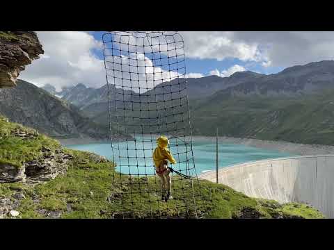 Aurora is climbing via ferrata Moiry in Switzerland