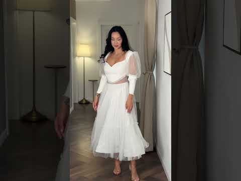 Rochie de cununie alba din tulle cu mansete Video