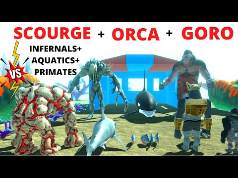 GORO + SCOURGE + ORCA AGAINST PRIMATES  + INFERNALS + AQUATICS   ANIMAL REVOLT BATTLE SIMULATOR