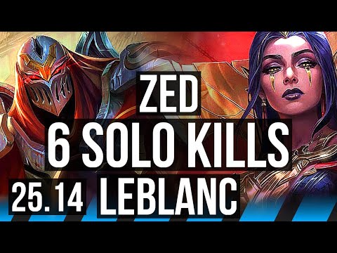 ZED vs LEBLANC (MID) | 6 solo kills, 10/2/8, Godlike | KR Diamond | 25.14
