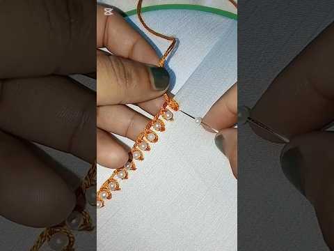 Easy lace design with needle🪡♥️ #handembroiderydesign #beginnersstitch