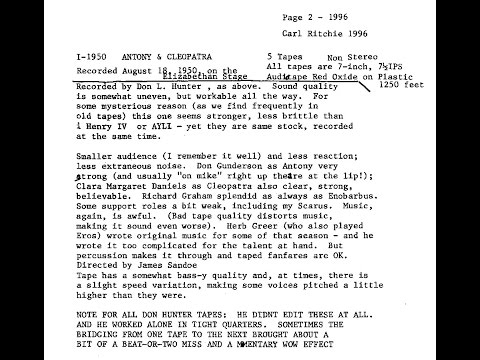 Antony and Cleopatra (Oregon Shakespeare Festival, audio, 1950)