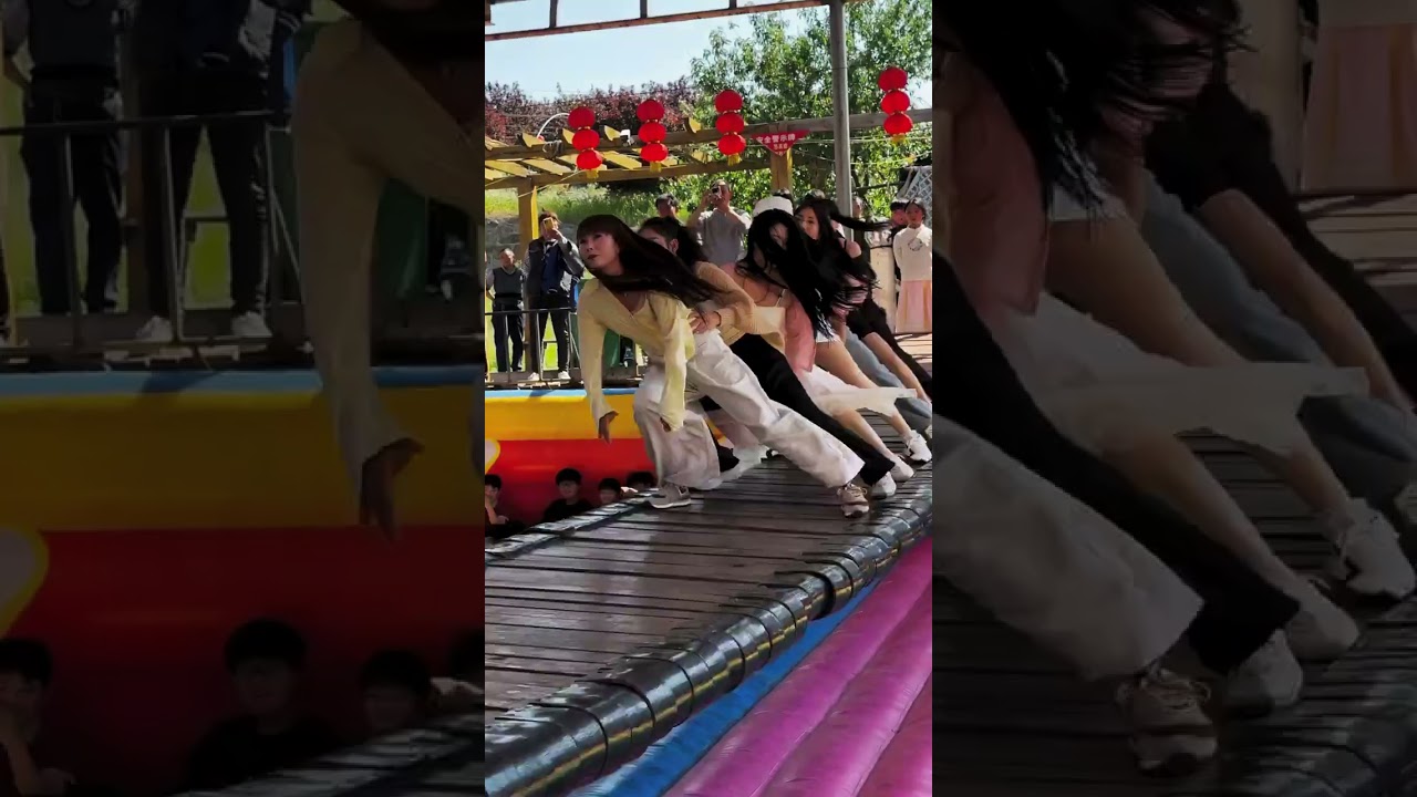 An amazing swinging bridge is full of loghing movement #funny