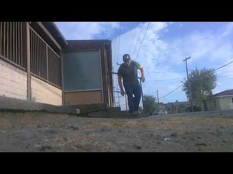 Under stair case rail coast drop hand connection Arcata old school gripless skate trick